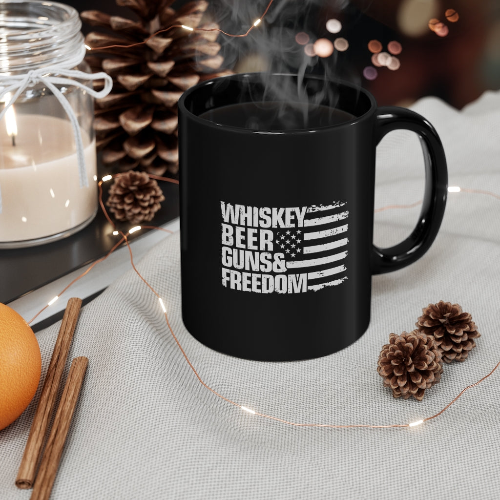 Whiskey Beer Guns Freedom 11oz Black Mug