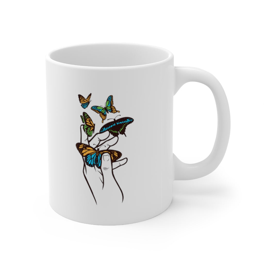 Hand And Butterfly 11oz White Mug