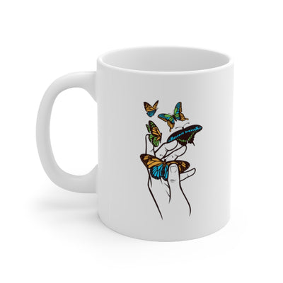 Hand And Butterfly 11oz White Mug