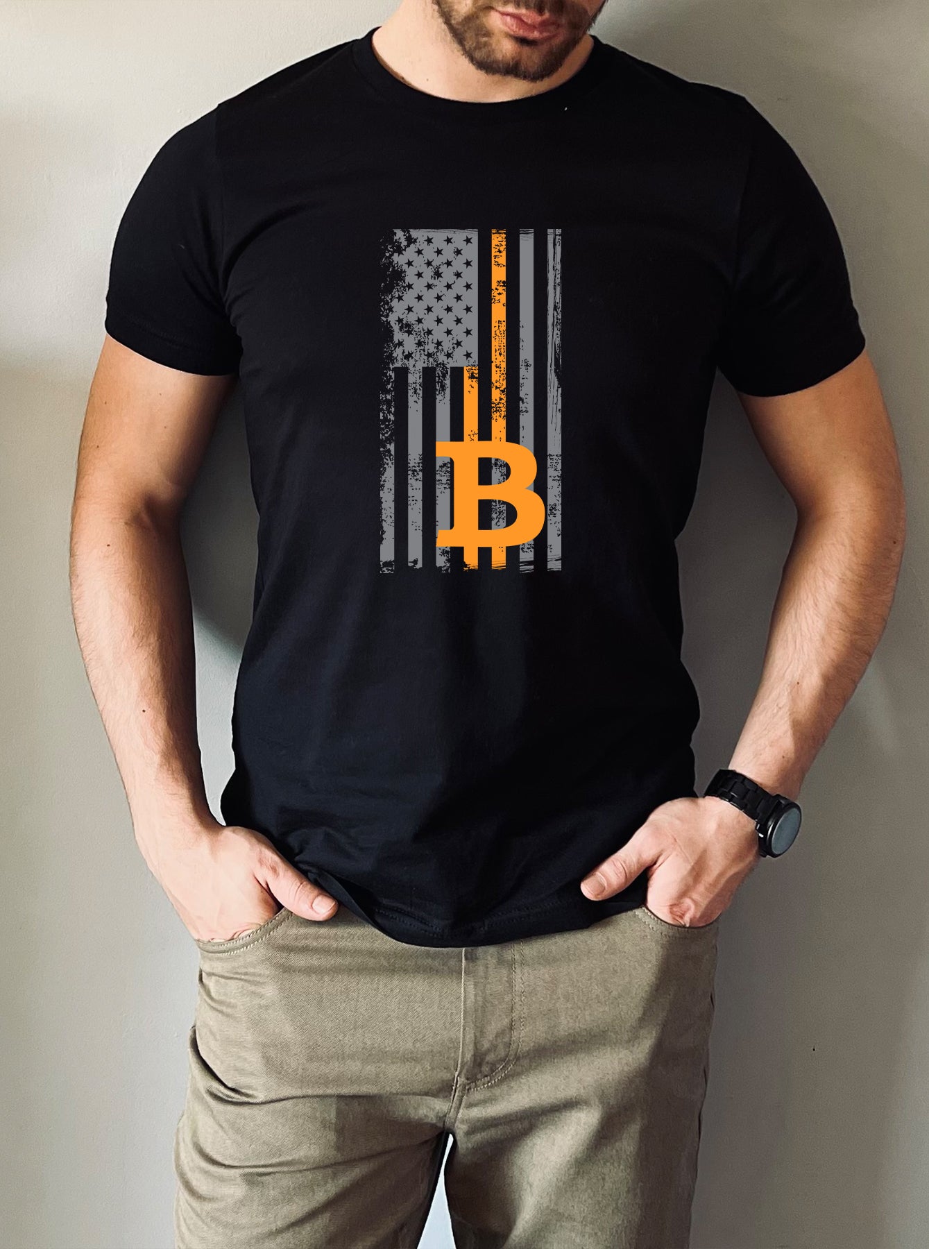 Bitcoin USA Flag Distressed Tee