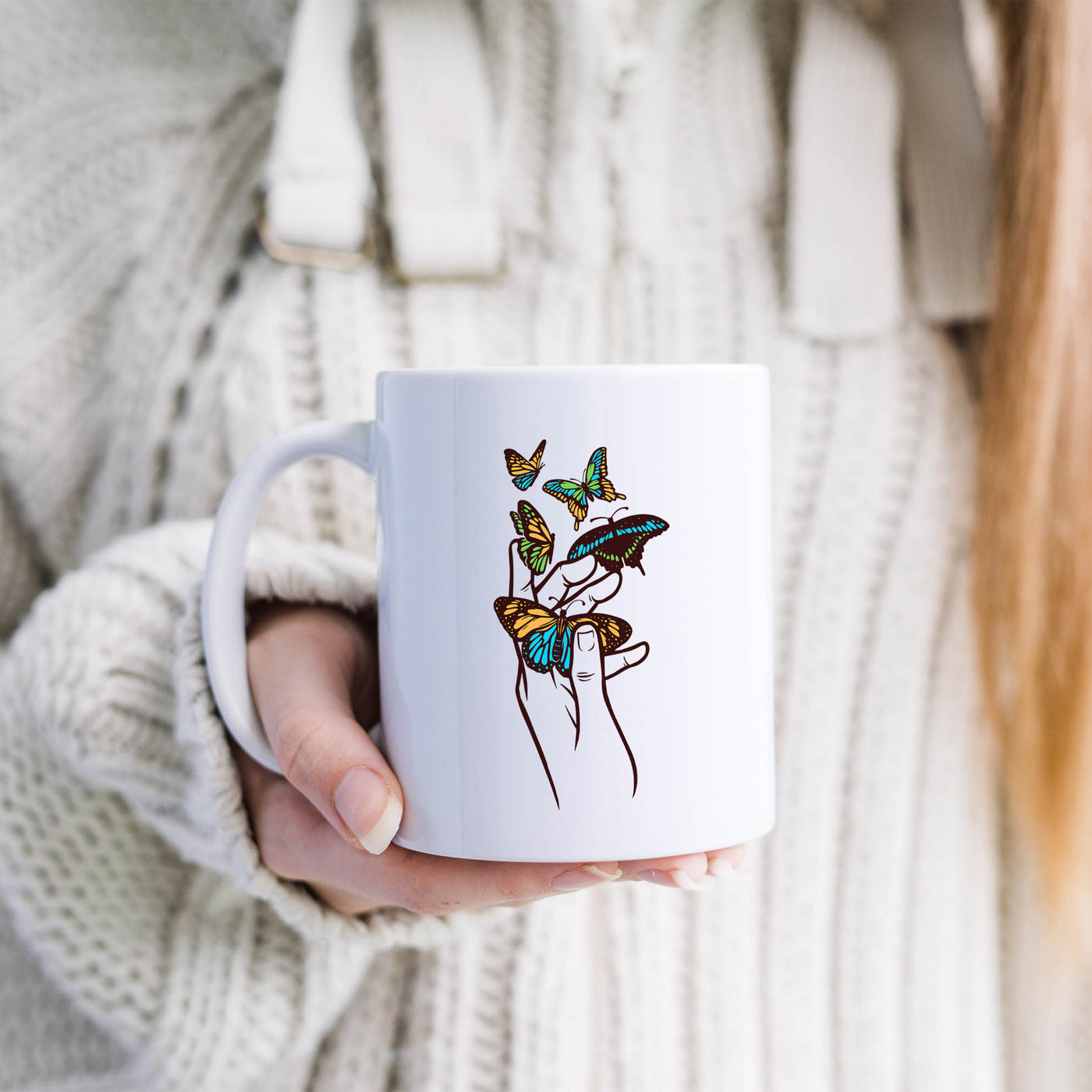 Hand And Butterfly 11oz White Mug