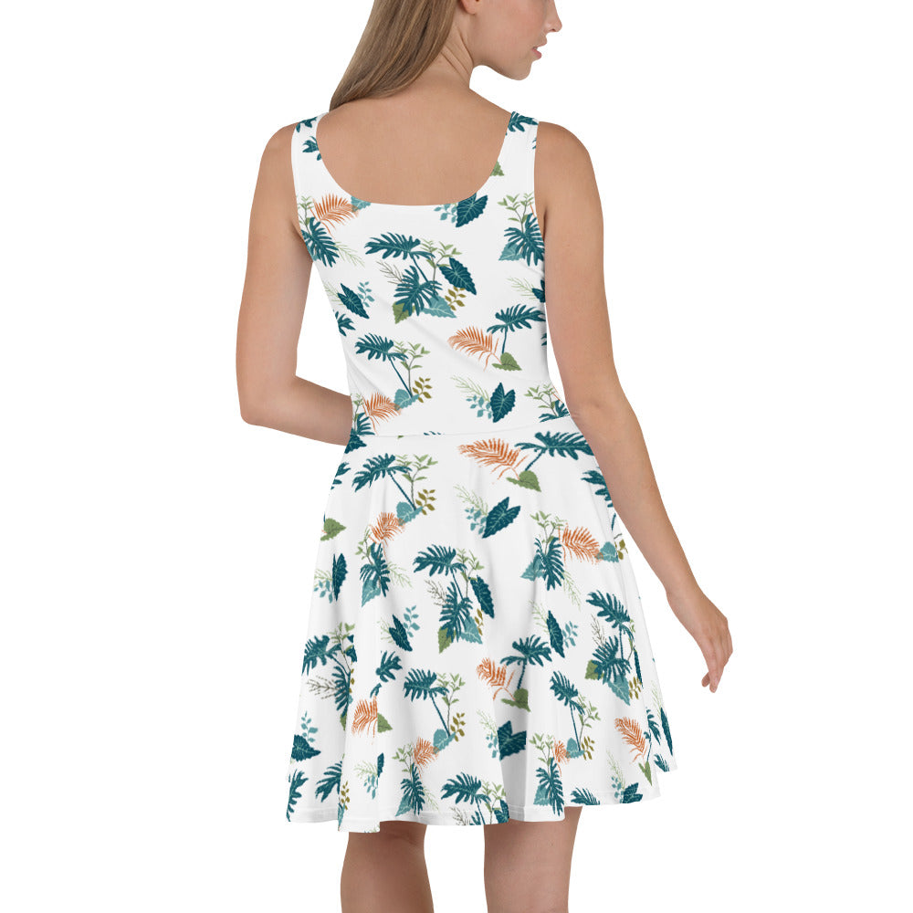 Tropical Garden Leaves Skater Dress