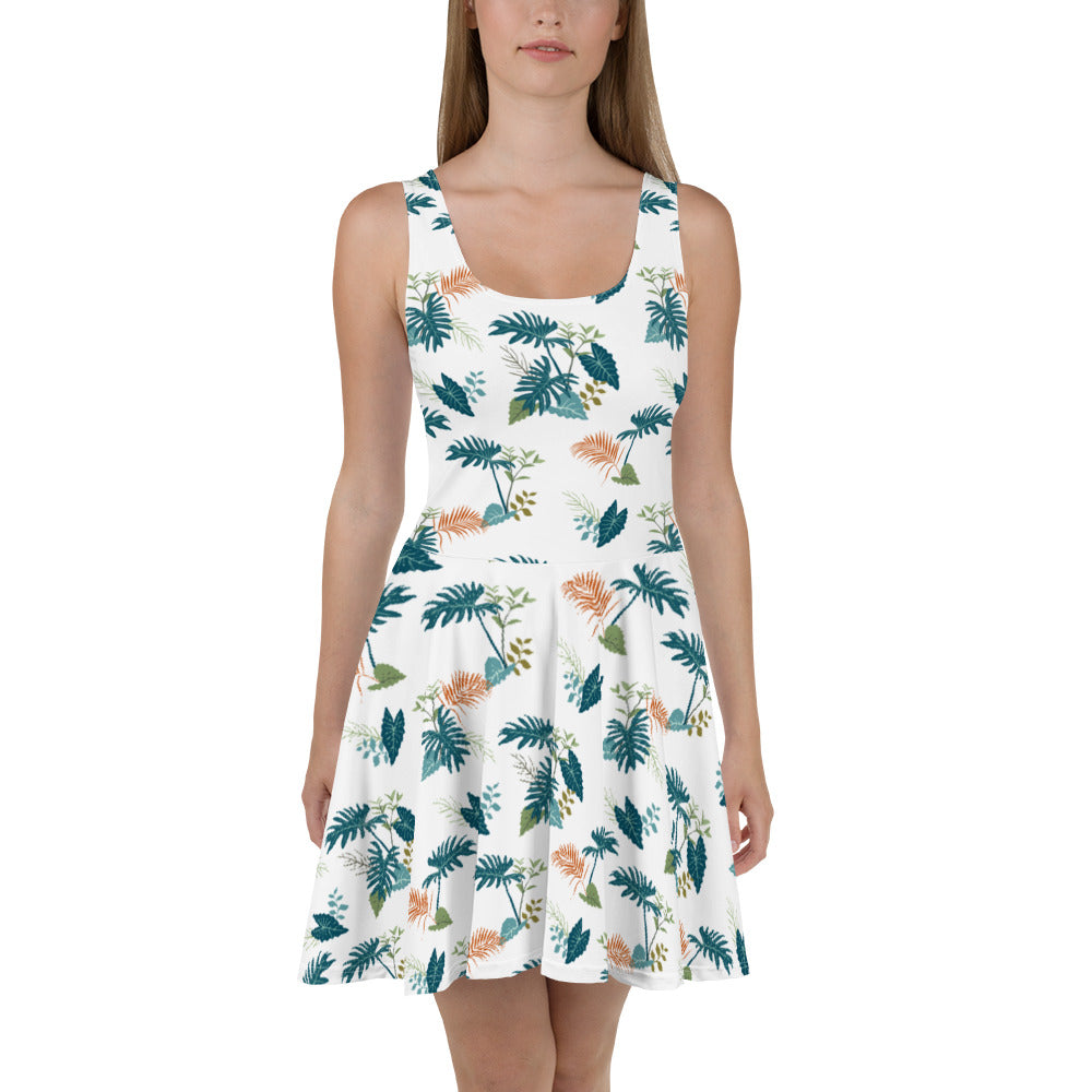 Tropical Garden Leaves Skater Dress